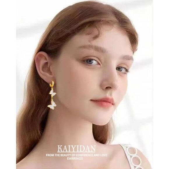 Butterfly Gold Statement Vintage Cute Long Summer Earring for Women Jewelry - Picture 2 of 9